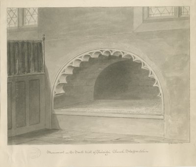 Penkridge Kilisesi - Güney Duvarındaki Anıt: sepya çizimi, 1841 by George Buckler