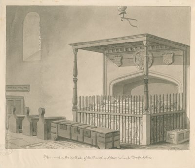 Stowe Kilisesi - Masa mezarı: sepya çizimi, 1841 by George Buckler