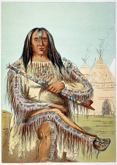 Amerikan Kızılderilileri: Karaayak kabilesinin (siyah ayaklar) bir liderinin portresi yaklaşık 50 yaşında. George Catlin