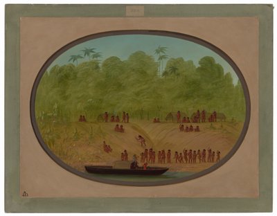 Bir Omagua Köyü - Tekne Kroki by George Catlin