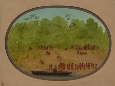 Bir Omagua Köyü - Tekne Kroki, 18541869. by George Catlin