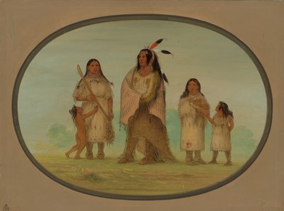 Assinneboine Savaşçısı ve Ailesi, 18611869. by George Catlin
