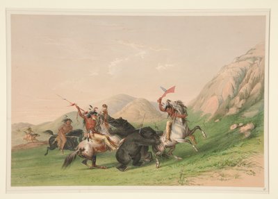 Boz Ayıya Saldırmak, pl. Kuzey Amerika Kızılderili Portföyünden 19 by George Catlin