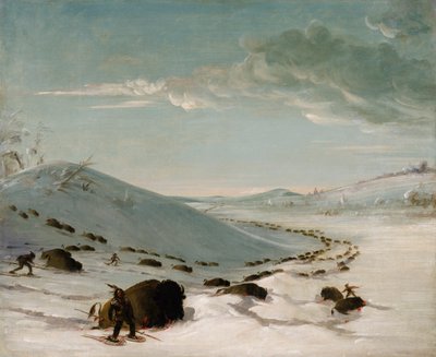 Kışın Buffalo Chase, Kar Ayakkabılı Kızılderililer, 1832-1833. by George Catlin