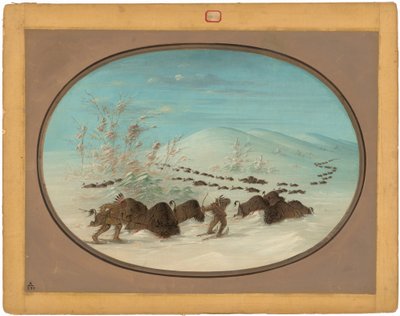 Kar Driftlerinde Buffalo Chase - Ojibbeway by George Catlin