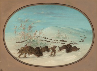 Kar Driftlerinde Buffalo Chase - Ojibbeway, 18611869. by George Catlin