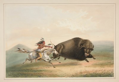 Buffalo Hunt, Chase, pl. Kuzey Amerika Kızılderili Portföyünden 5 by George Catlin