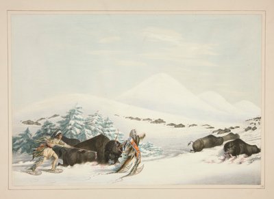 Buffalo Hunt, Kar Ayakkabılarında, pl. Kuzey Amerika Kızılderili Portföyünden 15 by George Catlin