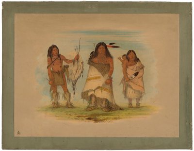 Comanche Chief, His Wife and a Warrior, 1861 (karton üzerine monte edilmiş kart üzerine yağlı boya) by George Catlin