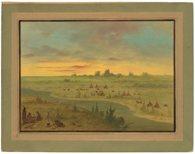 Gün Batımında Pawnee Kızılderililerinin Kampı by George Catlin