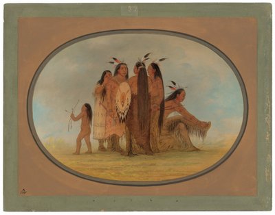 Dört Mandan Savaşçısı, Bir Kız ve Bir Erkek by George Catlin