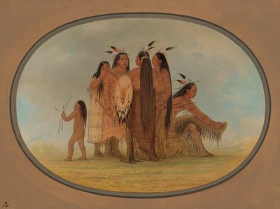 Dört Mandan Savaşçısı, Bir Kız ve Bir Erkek, 18611869. by George Catlin