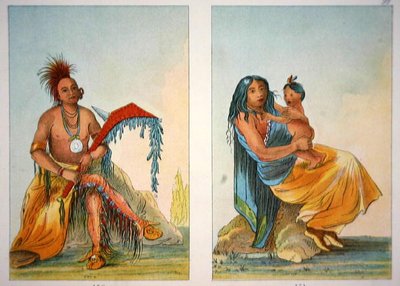 Baş Şef Clermont ve eşi ve çocuğu by George Catlin