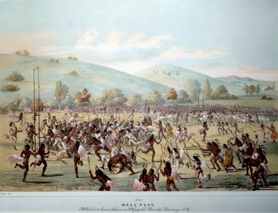 Kızılderili: Red Skins kabilesinde bir top oyunu. George Catlin (1794-1872) tarafından basılmıştır 19. yüzyıl Özel Koleksiyonu by George Catlin