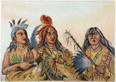 Indians of America: Portrait of Sioux chiefs whose rivalry was constant. Illustration by George Catlin (1794-1872) by George Catlin
