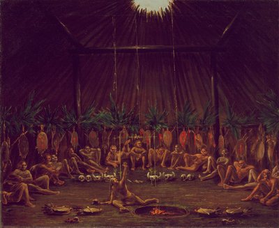 Tıp Locasının İç Görünümü, Mandan O-kee-pa Töreni by George Catlin