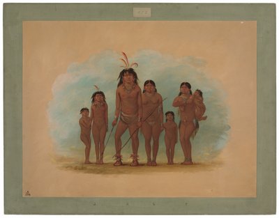 Lengua Şefi, İki Karısı ve Dört Çocuğu by George Catlin