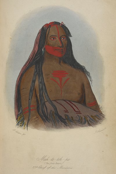 Mah-to-toh-pa (dört ayı) Mandanların 2. şefi. by George Catlin
