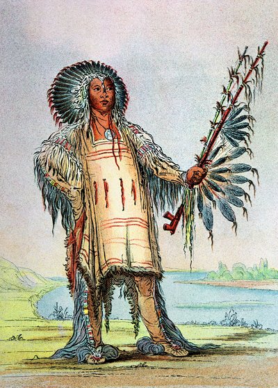 Mandan Indian Ha-Na-Tah-Muah, Wolf chief  by George Catlin