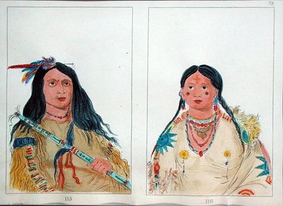 Kuzey Amerika Yerlileri (kağıt üzerine kalem ve mürekkep ve sulu boya) by George Catlin