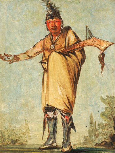 Náw-káw, Wood, Kabile Başkanı, 1828. by George Catlin