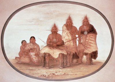 Pawnee Warriors, c.1832 (renkli taş) by George Catlin