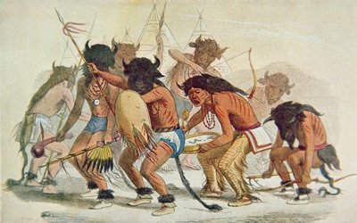 Sioux Buffalo Dance (renkli taş) by George Catlin