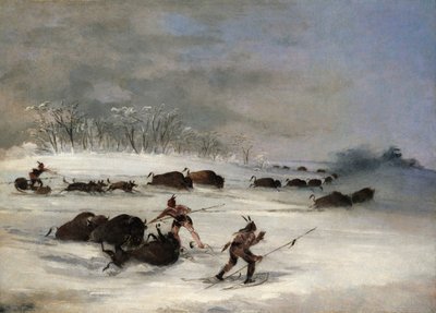Sioux Kızılderilileri, Kar Ayakkabılarında Lancing Buffalo, 1846-1848. by George Catlin