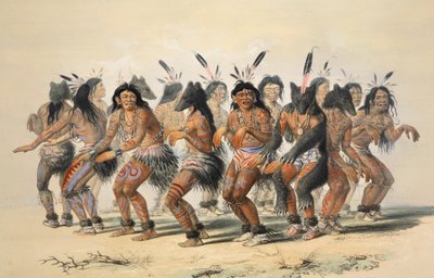 Ayı Dansı detayı, bar. 1845 renkli litografi. by George Catlin