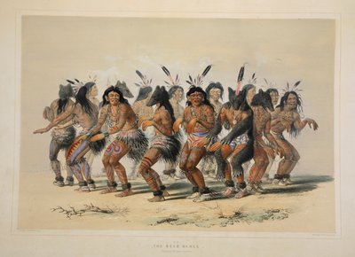 Ayı Dansı, bar. 1845 renkli litografi. by George Catlin