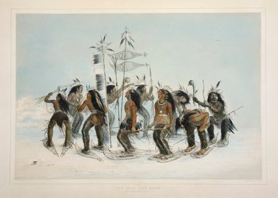 Kar Ayakkabısı Dansı, pub. 1845 renkli litografi. by George Catlin