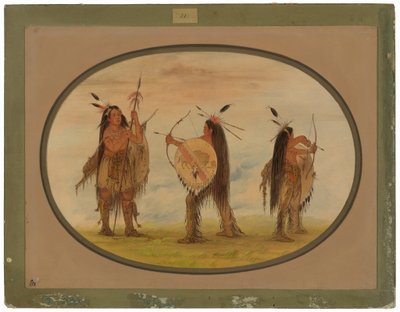 Savaş İçin Silahlı Üç Mandan Savaşçısı by George Catlin