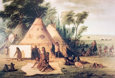 Kuzey Amerika Siyu Kabilesi Köyü (renkli taş) by George Catlin