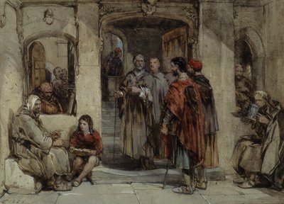 Bir Manastır Yaşamı Sahnesi, 1850 (kağıt üzerinde wc) by George Cattermole