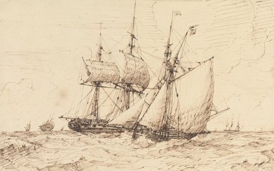 Geçen Bir Fırkateyne Sinyal Veren Bir Lugger by George Chambers