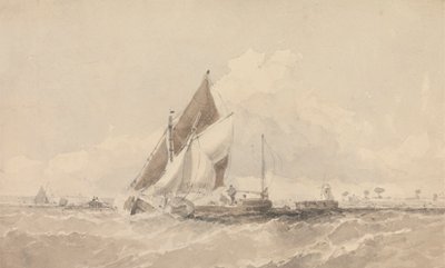 Dalgalı Denizde Yelkenli Mavnalar ve Tekneler by George Chambers
