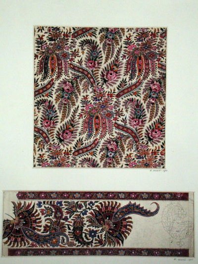 Paisley Şallar için Kumaş Tasarımları, c.1871 (kağıt üzerine guaj) by George Charles Haite