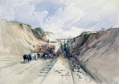 Great Western Demiryolunda Bir Kesme Kazma, 1841 (kağıt üzerinde wc) by George Childs