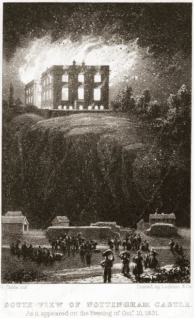 Yanan Nottingham Kalesi, 1831 güneyden bakıldığında by George Childs