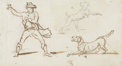 Köpeğe top atan bir adam (kalem ve kağıt üzerinde grafit) by George Chinnery