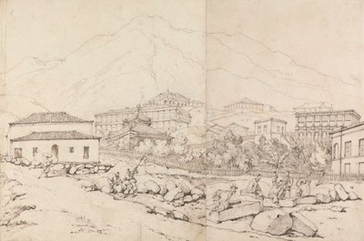 Dağlık Bir Köyde Yamaçta Bina (Çin?) by George Chinnery