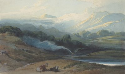 Dağlık Bir Peyzajda Dinlenen Sığır, ca. 1808-12. by George Chinnery