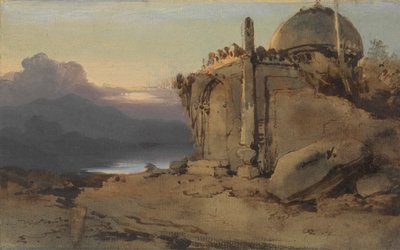 Bir Tapınağın Harabeleri, Günbatımı by George Chinnery