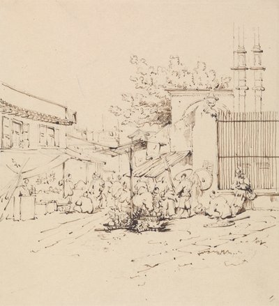 Mal satan tüccarların olduğu sokak sahnesi by George Chinnery