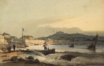 Praia Grande, Makao, güneyden, solda Aziz Petrus Kalesi, 1830-1845 by George Chinnery