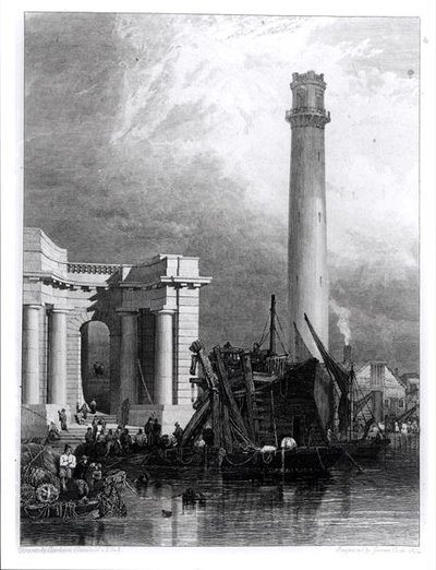 G. Cooke tarafından oyulmuş Shot Tower ve Waterloo Köprüsü by George Clarkson (after) Stanfield