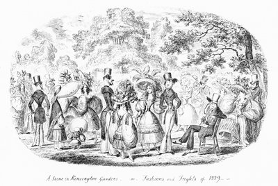 Kensington Bahçelerinde Bir Sahne veya 1829 Modası ve Korkuları (gravür) by George Cruikshank
