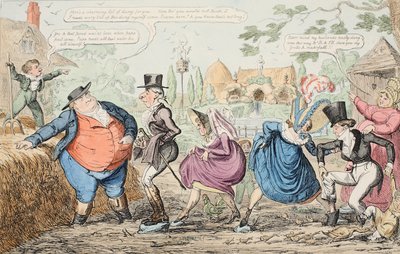Cockney Çiftliği Ziyareti - Araziyi Görüntüleme vb. vb. vb., pub. 1835 (el renkli gravür) by George Cruikshank