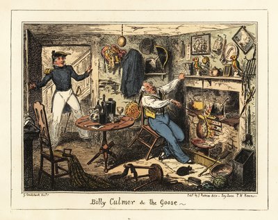 Bir deniz teğmeni, eski bir deniz piyadesini göreve çağırıyor, 1826 (litografi) by George Cruikshank