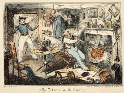 Greenwich Hastanesinden Billy Culmer ve Kaz, Deniz Kuvvetleri Eskizleri Dizisi, Bir Savaş Adamının Hayatının Tanımı, pub. 1826 (el renkli gravür) by George Cruikshank